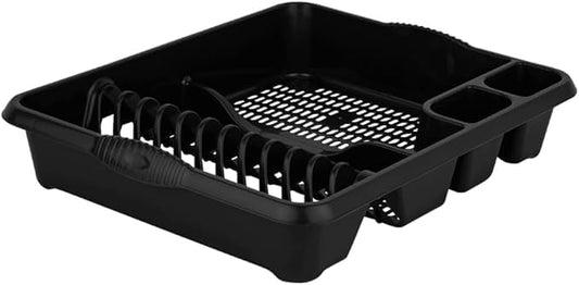 AaH1 Large Dish Drainer – Holds Up to 12 Plates with Dual Cutlery Compartments – Sturdy & Stylish Plastic Dish Rack with Built-In Handles (Pack of 1) (Midnight)
