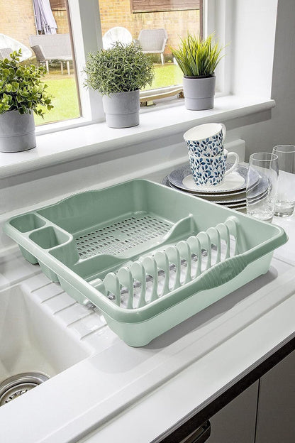 AaH1 (Set of 3) Silver Sage Large Dish Drainer, 32cm Square Washing Up Bowl & Large Kitchen Sink Tidy - Durable & Stylish Kitchen Accessories for Dishwashing & Organization