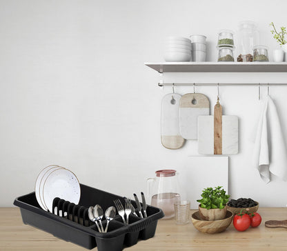 AaH1 Medium Dish Drainer – Compact & Stylish – High-Gloss Plastic with Integrated Cutlery Holders & Handles – Efficient Kitchen Drying Rack, Midnight (Pack of 1)