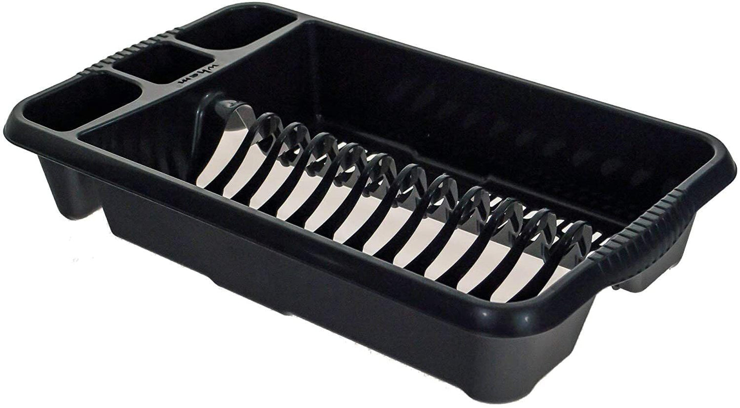 AaH1 Medium Dish Drainer – Compact & Stylish – High-Gloss Plastic with Integrated Cutlery Holders & Handles – Efficient Kitchen Drying Rack, Midnight (Pack of 1)