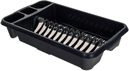 AaH1 Medium Dish Drainer – Compact & Stylish – High-Gloss Plastic with Integrated Cutlery Holders & Handles – Efficient Kitchen Drying Rack, Midnight (Pack of 1)