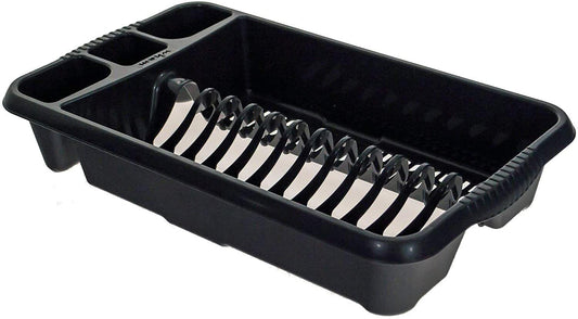 AaH1 Medium Dish Drainer – Compact & Stylish – High-Gloss Plastic with Integrated Cutlery Holders & Handles – Efficient Kitchen Drying Rack, Midnight (Pack of 1)