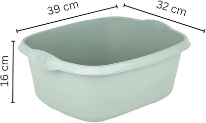 AaH1 Set of Silver Sage Large Dish Drainer Tray Plate Rack Draining Board Stand & 39cm Rectangular Washing Up Bowl Plastic Kitchen Organiser Sink Holder