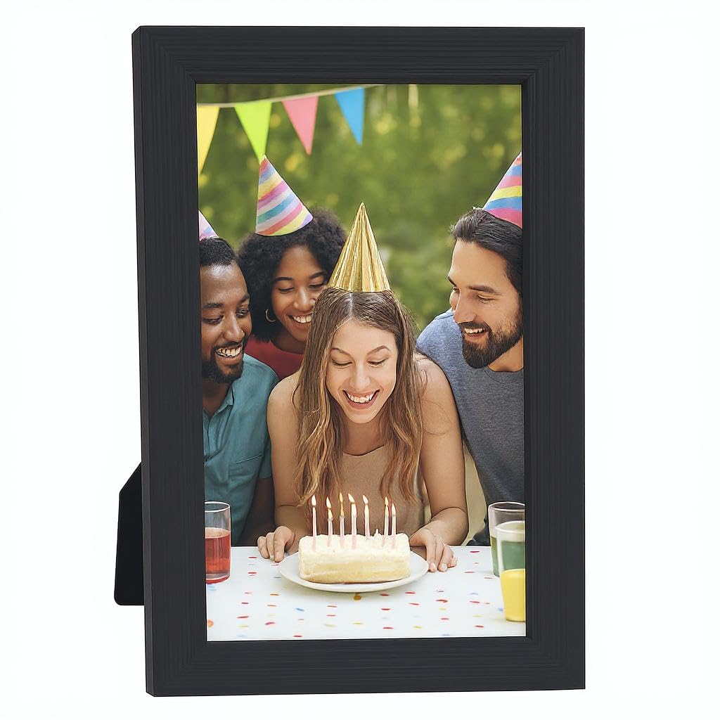 [Set of 1] Black Ribbed Design Freestanding Wall Mount Picture Photo Frame 4 x 6 Home office living room bedroom kitchen dining room bathroom bar hotel restaurant office wall decoration