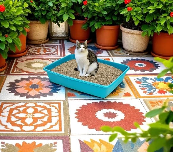 Cat Litter Tray – Assorted Colors – Tough Plastic Cat Litter Tray – Easy to Clean – Pet Hygiene Essentials – Pack of 2 (Aqua, Large/46cm)