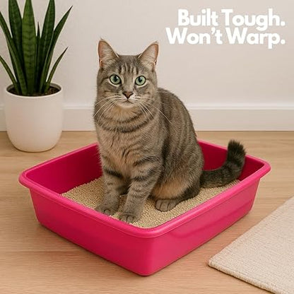 Cat Litter Tray – Assorted Colours – Tough Plastic Cat Litter Tray – Easy to Clean – Pet Hygiene Essentials – (Hop Pink, Large/46cm)