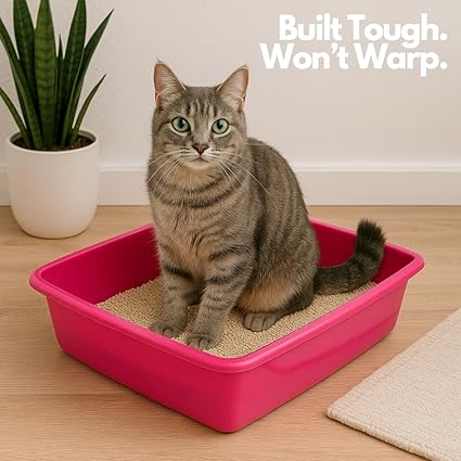 Cat Litter Tray – Assorted Colours – Tough Plastic Cat Litter Tray – Easy to Clean – Pet Hygiene Essentials – (Hop Pink, Large/46cm)