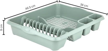 AaH1 Set of 2 Plastic Kitchen Large Dish Drainer with 32cm Round Washing Up Bowl (Silver Sage)