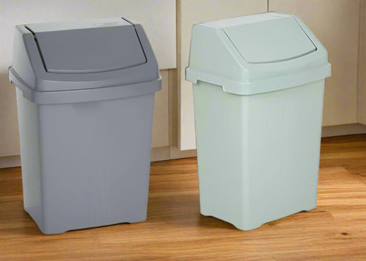 Set of 2 mixed Swing Bins – Under Kitchen Cabinet Dust Bin, Food Grade Plastic Swing Top Waste Rubbish & Compost Bin (8 Litre) – Silver, Silver Sage Made in UK