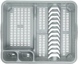 AaH1 Set of Silver 39cm Rectangular Washing up Bowl with Large Dish Drainer Plate Rack Draining Board Tray Stand Sink Holder Kitchen Organiser -Silver