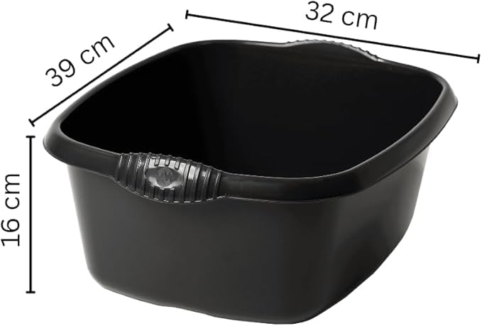 39cm Rectangular Bowl – Expansive 12L Capacity – Sleek High-Gloss Plastic with Ergonomic Handles – Premier Kitchen Washing & Multipurpose Container, Midnight (Pack of 1)