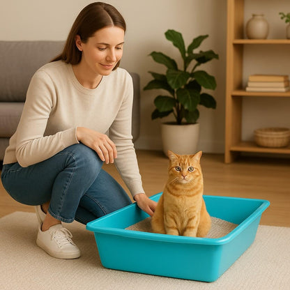 Cat Litter Tray – Assorted Colors – Tough Plastic Cat Litter Tray – Easy to Clean – Pet Hygiene Essentials – Pack of 2 (Aqua, Large/46cm)