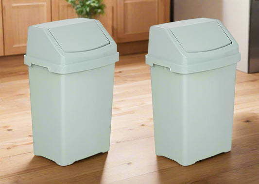 AaH1 Set of 2 Swing Bins – Under Kitchen Cabinet Dust Bin, Food Grade Plastic Swing Top Waste Rubbish & Compost Bin (8 Litre) – Silver Sage, Made in UK