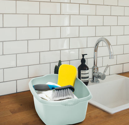 (Set of 3) 9L Square Washing Up Bowls – 32cm Plastic Sink Tidy Organiser – Multipurpose Kitchen Basin for Washing, Cleaning & Mixing –  Silver Sage
