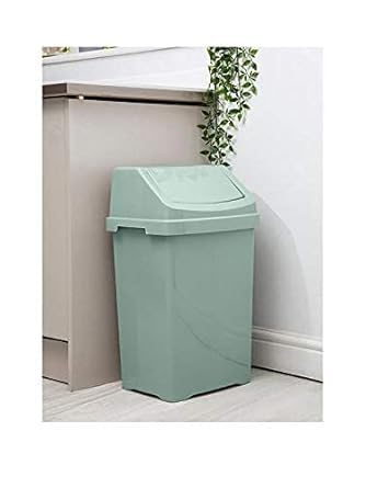8 Litre Silver Sage Plastic swing bin High Grade Plastic for Waste Recycle Recycling Dustbins With Removable Swing Lid Rubbish Trash Refused Bins Trash Can For Home Kitchen Bathroom Office