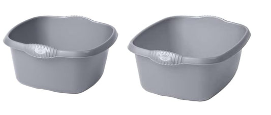 (Set of 2) Silver Plastic Washing Up Bowls – 9L Square (32cm) & 12L Rectangular (39cm) Sink Tidy Organisers – Multipurpose Kitchen Cleaning & Mixing Basins for Home Use