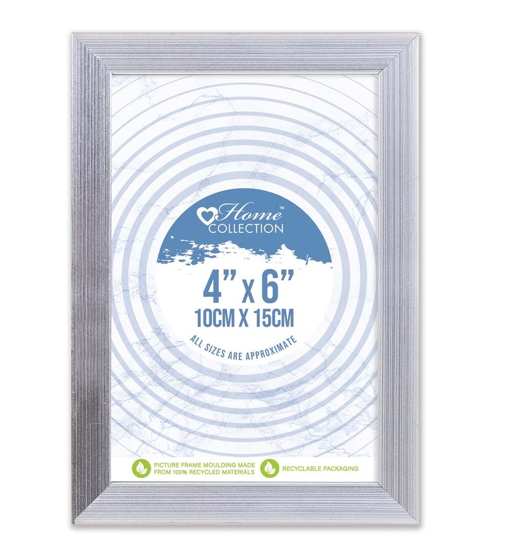 Design Group Silver Ribbed Design Freestanding Wall Mount Picture Photo Frame 4 x 6''