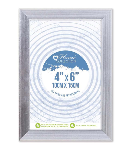 Design Group Silver Ribbed Design Freestanding Wall Mount Picture Photo Frame 4 x 6''