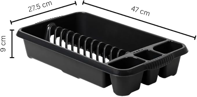 AaH1 Medium Dish Drainer – Compact & Stylish – High-Gloss Plastic with Integrated Cutlery Holders & Handles – Efficient Kitchen Drying Rack, Midnight (Pack of 1)