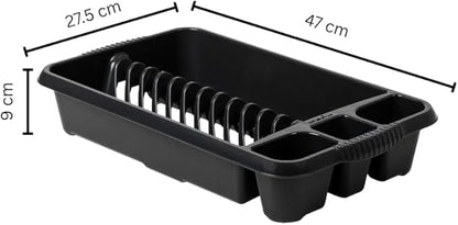 AaH1 Medium Dish Drainer – Compact & Stylish – High-Gloss Plastic with Integrated Cutlery Holders & Handles – Efficient Kitchen Drying Rack, Midnight (Pack of 1)