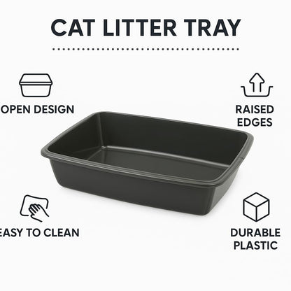 Cat Litter Tray – Assorted Colors – Tough Plastic Cat Litter Tray – Easy to Clean – Pet Hygiene Essentials – (Pack of 2) (Graphite, Large/46cm)