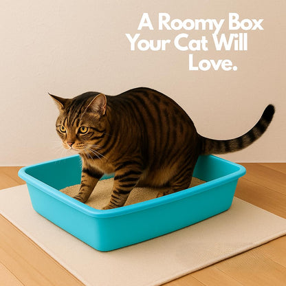Cat Litter Tray – Assorted Colors – Tough Plastic Cat Litter Tray – Easy to Clean – Pet Hygiene Essentials – Pack of 2 (Aqua, Large/46cm)