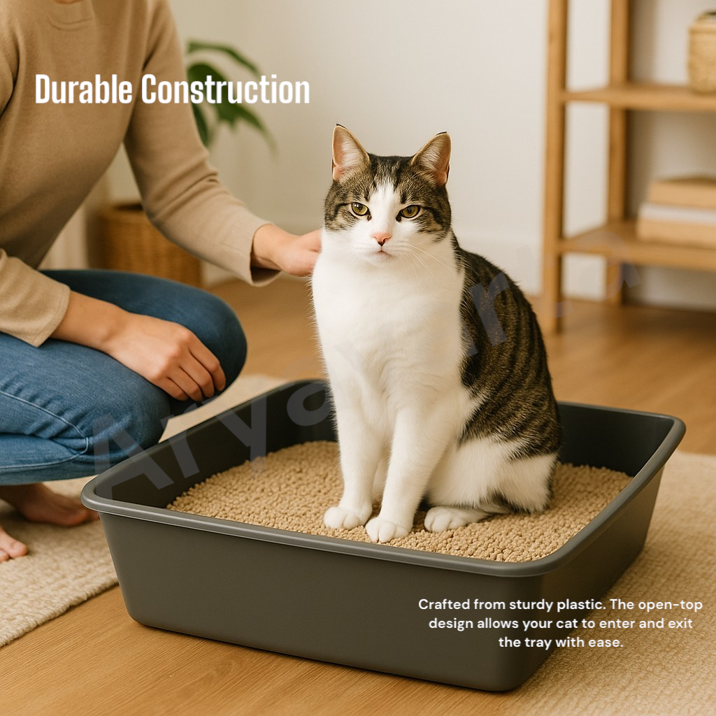 (Pack of 2) Cat Litter Tray – Tough Plastic Cat Litter Tray – Easy to Clean – Pet Hygiene Essentials – (Large/46cm)