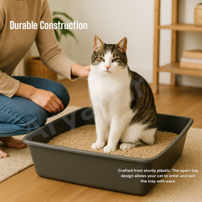 (Pack of 2) Cat Litter Tray – Tough Plastic Cat Litter Tray – Easy to Clean – Pet Hygiene Essentials – (Large/46cm)