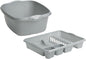 AaH1 Set of Silver 39cm Rectangular Washing up Bowl with Large Dish Drainer Plate Rack Draining Board Tray Stand Sink Holder Kitchen Organiser -Silver