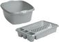 AaH1 (Set Of 2) 39cm Silver Rectangular High Grade Plastic Washing Up Bowl With Medium Dish Drainer Plate Rack Sink Holder Organiser Kitchen Home And Restaurants