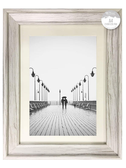 AaH1 Shabby Chic A4 Photo frame – Distressed White Wood Effect Frame with Styrene Glass – Wall or Tabletop Display – Certificate Frame Home Collection
