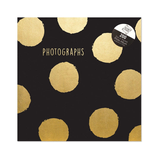 Photo Album, 6 x 4 inches, Holds 200 slip in Photos, Gold Foil, Polka Dots