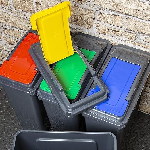 25L Slimline Recycling Kitchen Waste Bin – Compact Plastic Rubbish Bin with Yellow Lid, Space-Saving Design, Easy-Clean Surface – Made in Great Britain