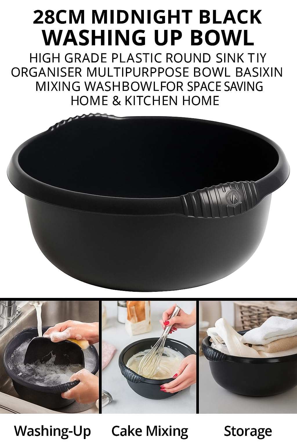 28cm Washing Up Bowl High Grade Plastic Round Sink Tidy Organizer Multipurpose Bowl Basin Mixing Washbowl for Space Saving Home & Kitchen