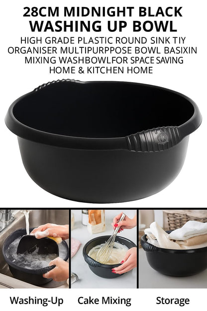 28cm Washing Up Bowl High Grade Plastic Round Sink Tidy Organizer Multipurpose Bowl Basin Mixing Washbowl for Space Saving Home & Kitchen