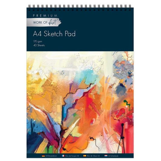 Work of Art A4 Sketch Pad, 170gsm Cartridge Paper, 40 Sheets, Premium Drawing Block