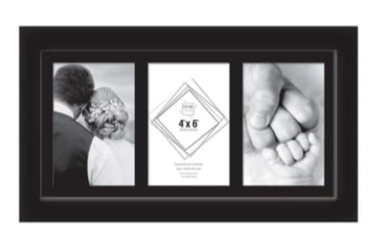 BLACK 3 Aperture,Multi Photo Frame, 4x6 inches, Wall Mount, Glass Front, Collage Frame for Wall Hanging, Home/Office Decor