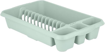 AaH1 Medium Dish Drainer Silver – Compact & Stylish – High-Gloss Plastic with Integrated Cutlery Holders & Handles – Efficient Kitchen Drying Rack, Silver Sage (Pack of 1)