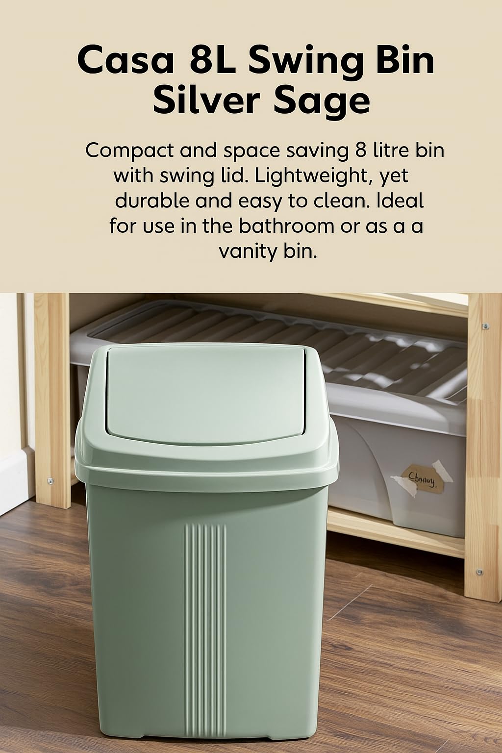8 Litre Silver Sage Plastic swing bin High Grade Plastic for Waste Recycle Recycling Dustbins With Removable Swing Lid Rubbish Trash Refused Bins Trash Can For Home Kitchen Bathroom Office