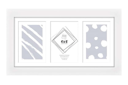 WHITE 3 Aperture,Multi Photo Frame, 4x6 inches, Wall Mount, Glass Front, Collage Frame for Wall Hanging, Home/Office Decor