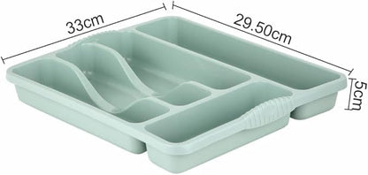 5 Compartment SILVER SAGE High Grade Plastic Small Cutlery Tray Kitchen Racks and Holders Cutlery Draw for Kitchen Drawers Storage Organizer For Spoons Forks Knives