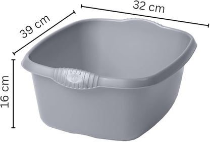 39cm Rectangular Bowl – Expansive 12L Capacity – Sleek High-Gloss Plastic with Ergonomic Handles – Premier Kitchen Washing & Multipurpose Container, Silver (Pack of 1)