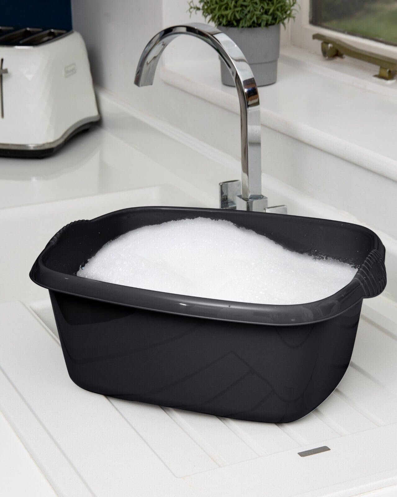 39cm Rectangular Bowl – Expansive 12L Capacity – Sleek High-Gloss Plastic with Ergonomic Handles – Premier Kitchen Washing & Multipurpose Container, Midnight (Pack of 1)