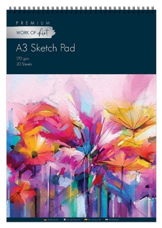 A3 Sketchbook Portrait - (40 Pages) 20 Sheets 170 GSM - Plain White Sketch Book/Drawing Paper - Sketch pad A3 for Artists, Ideal for Sketches and Drawings