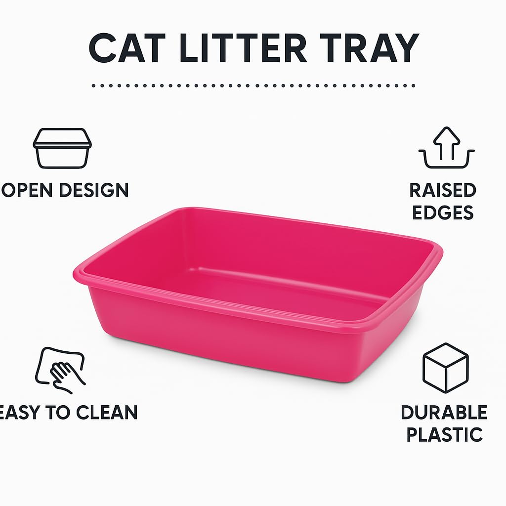 Cat Litter Tray – Assorted Colours – Tough Plastic Cat Litter Tray – Easy to Clean – Pet Hygiene Essentials – Pack of 2 (Hop Pink, Large/46cm)