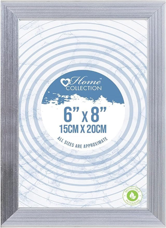 Silver Ribbed Design Freestanding Wall Mount Picture Photo Frame 6 x 8 inch