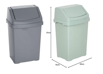 Set of 2 mixed Swing Bins – Under Kitchen Cabinet Dust Bin, Food Grade Plastic Swing Top Waste Rubbish & Compost Bin (8 Litre) – Silver, Silver Sage Made in UK