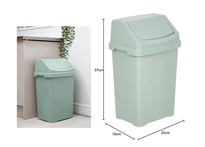 AaH1 Set of 2 Swing Bins – Under Kitchen Cabinet Dust Bin, Food Grade Plastic Swing Top Waste Rubbish & Compost Bin (8 Litre) – Silver Sage, Made in UK