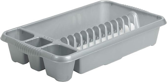 AaH1 Plastic Dish Drainer Rack, 27.5cm x 47cm x 19cm, Silver, Medium Size, Space-Saving, For Dishes, Utensils, Cups and Glasses dish drainer tray