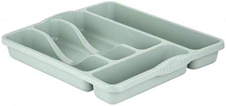 5 Compartment SILVER SAGE High Grade Plastic Small Cutlery Tray Kitchen Racks and Holders Cutlery Draw for Kitchen Drawers Storage Organizer For Spoons Forks Knives